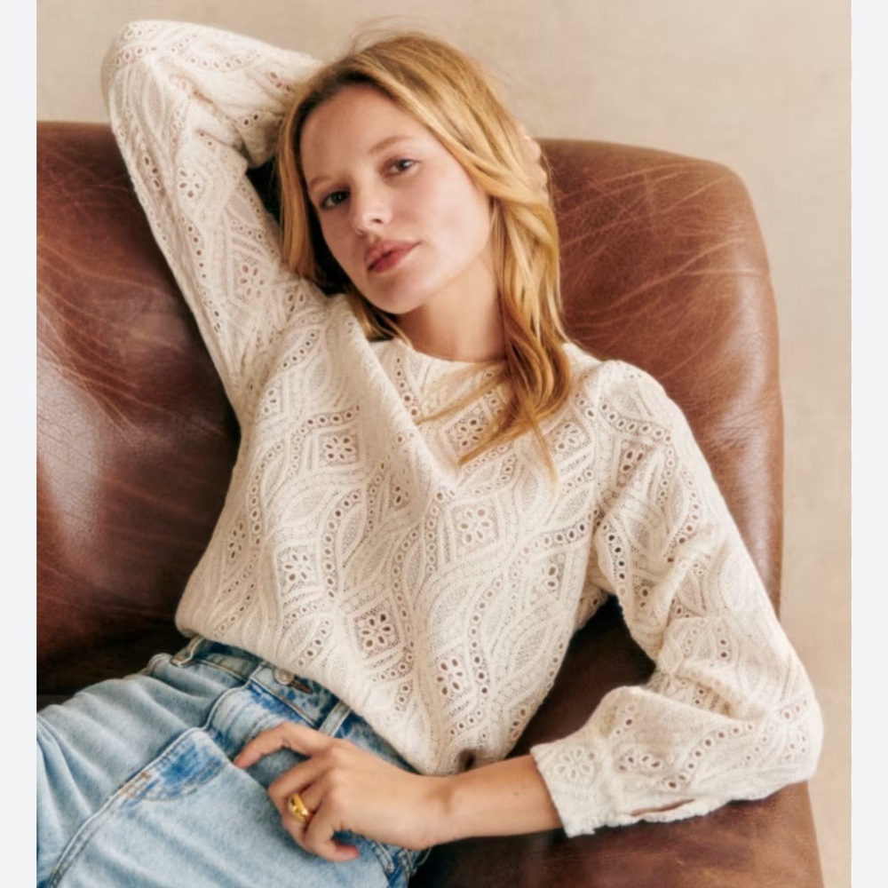 Sezane Jesse Blouse Ecru Guipure Lace - Size 14
